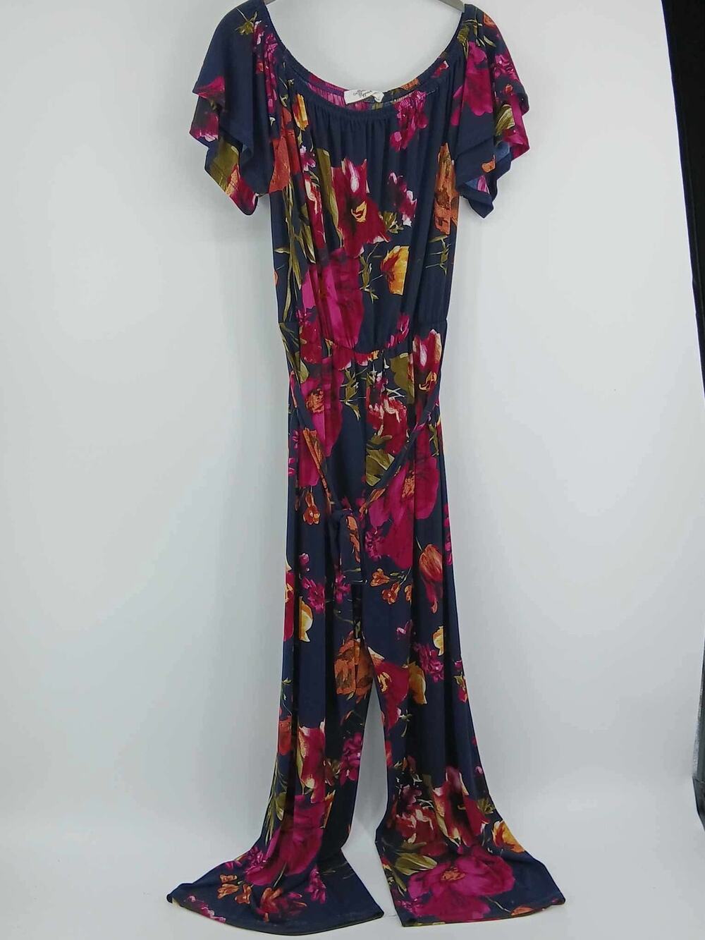 Off the shoulder Beacon Apparel, floral print wide-leg style